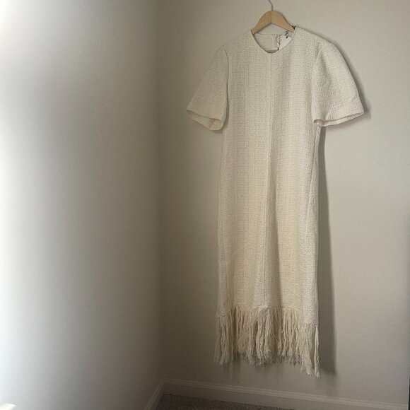 Zara Dresses & Skirts - ZARA Textured Cream Fringe Hem Dress | Size L | NWT